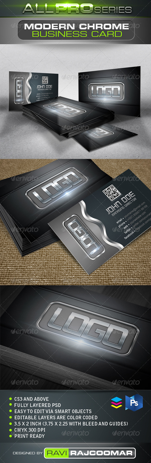 Modern Chrome Business Card - Business Cards Print Templates