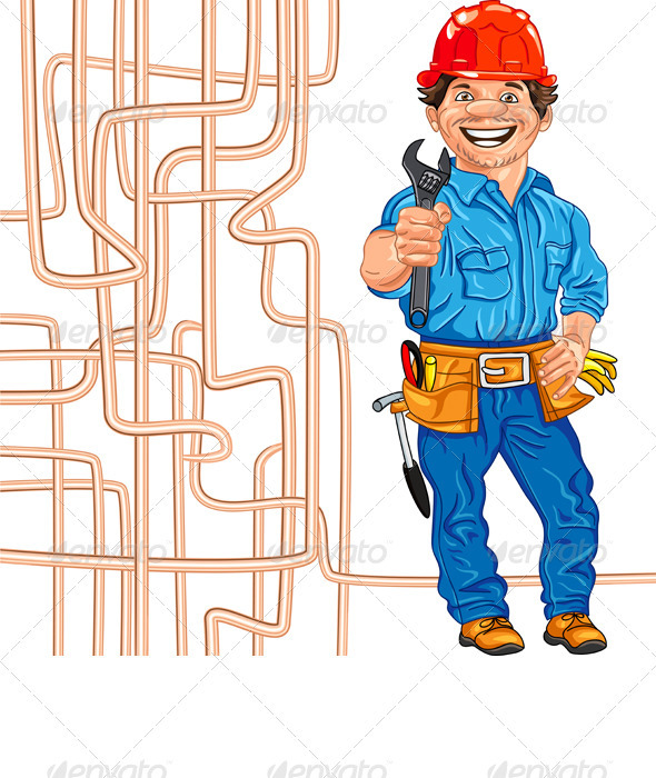 Vector Cheerful Locksmith Plumber in the Red Helme