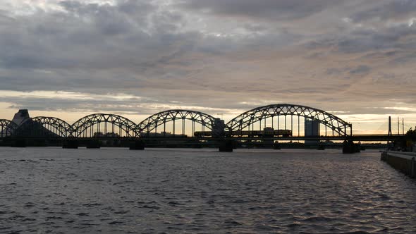 The Railway Bridge during sunset in Riga Latvia alt