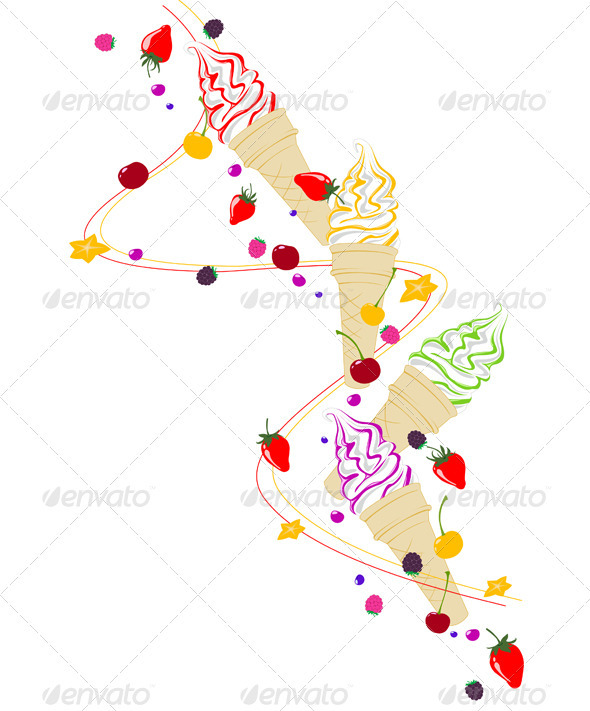 Ice Cream, Berries and Fruits - Food Objects