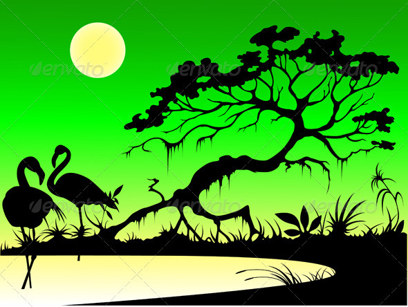 Flamingo on a Lake - Animals Characters
