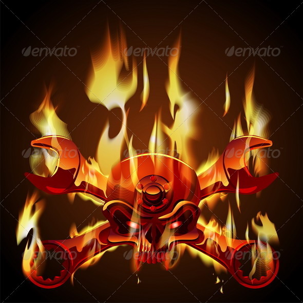 Vector Metal Jolly Roger in Flame - Monsters Characters