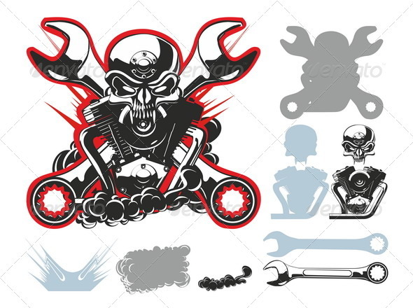 Bikers Symbols Set - Tattoos Vectors