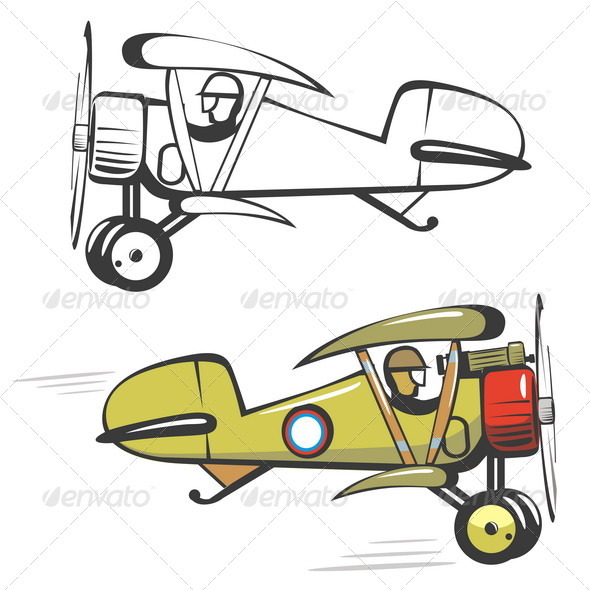 Cartoon Biplane - Man-made Objects Objects