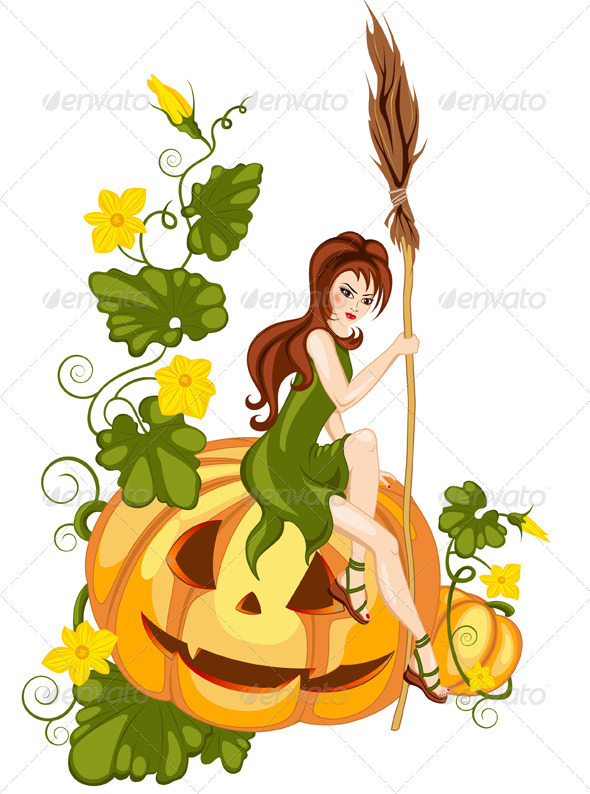 Girl and Halloween Pumpkin