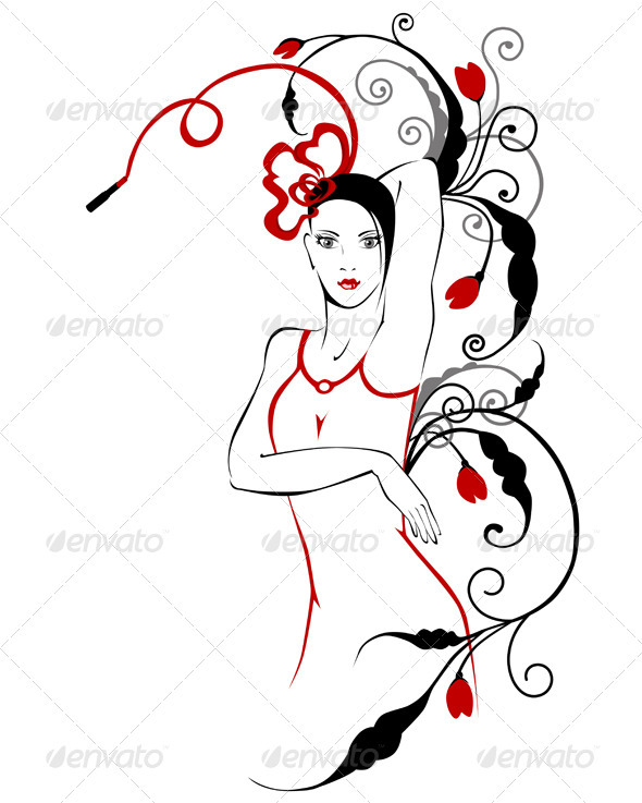 Fashionable Girl with Floral Ornament - People Characters