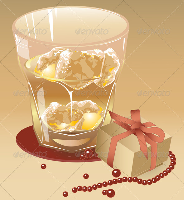 Glass of Whiskey with the Blocks of Ice - Food Objects