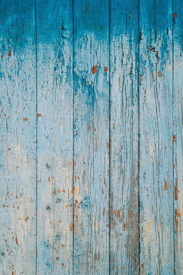 Aged Natural Old Blue Color Obsolete Wooden Board Background. Grungy  Vintage Wooden Surface. Painted Stock Photo by Grigory_bruev