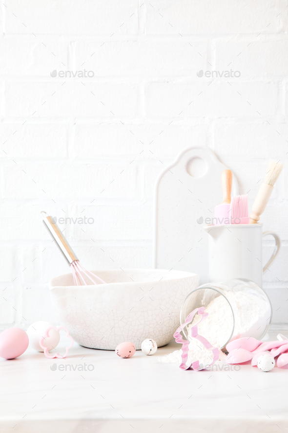 Easter Baking background.Kitchen utensils - Stock Photo - Images