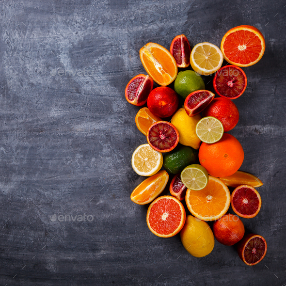 Different Citrus Fruit .Antiviral healthy food. Immunity restoration