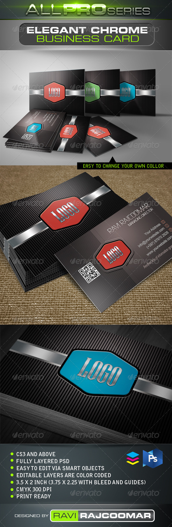 Elegant Chrome Business Card - Business Cards Print Templates