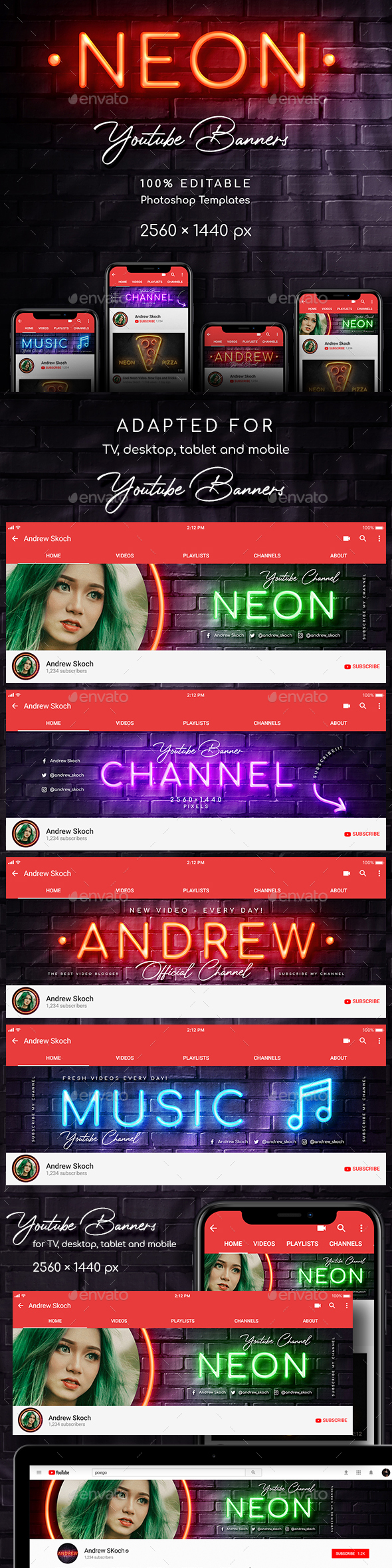 Neon Youtube Channel Art By Sko4 Graphicriver