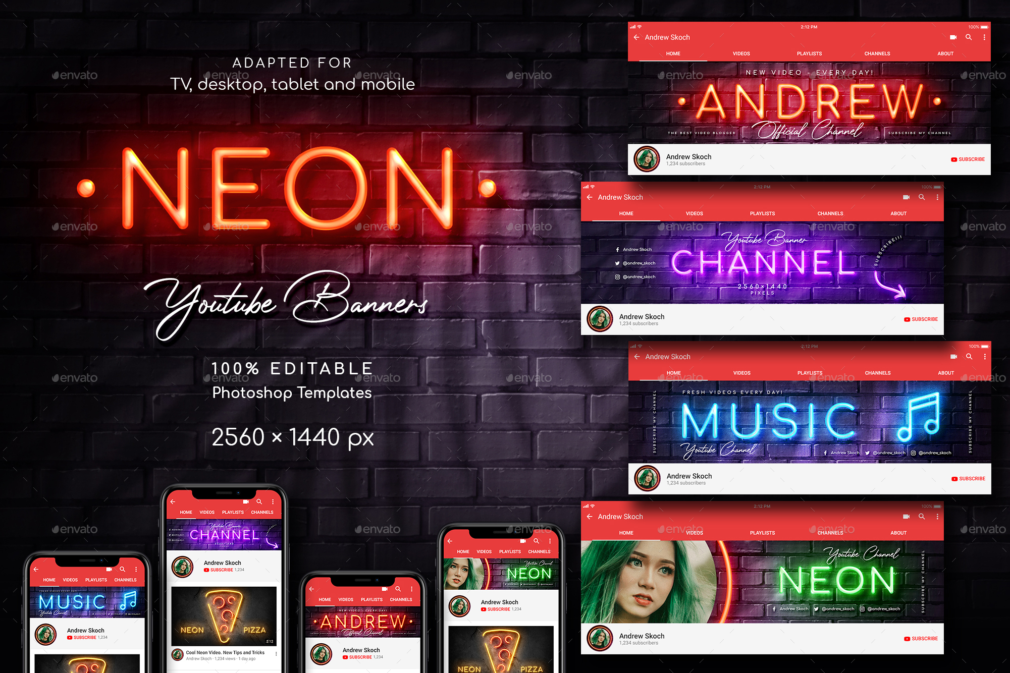 Neon Youtube Channel Art By Sko4 Graphicriver