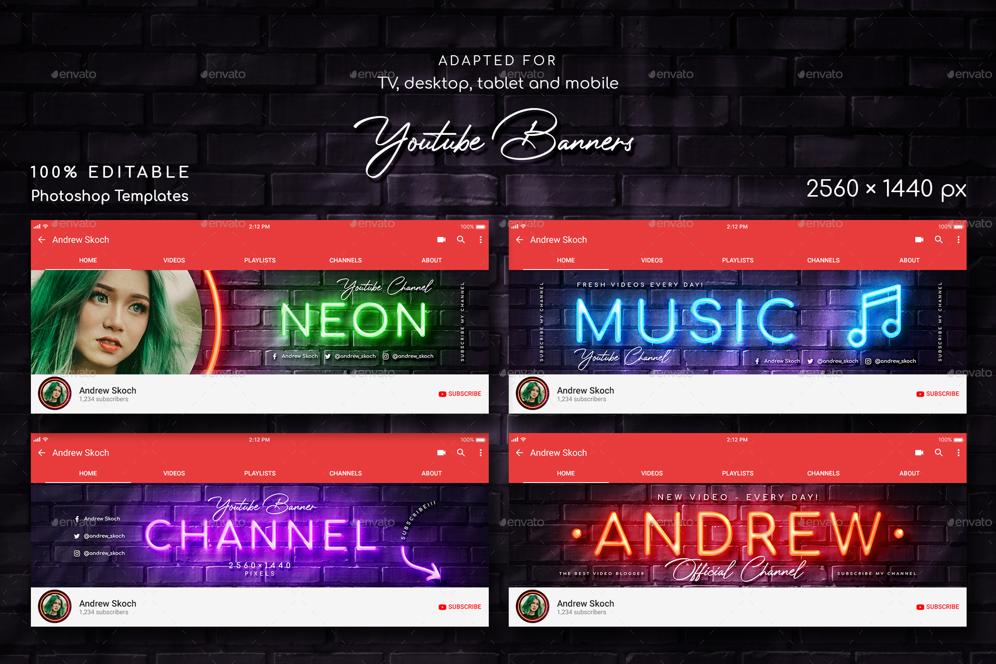 Neon Youtube Channel Art By Sko4 Graphicriver