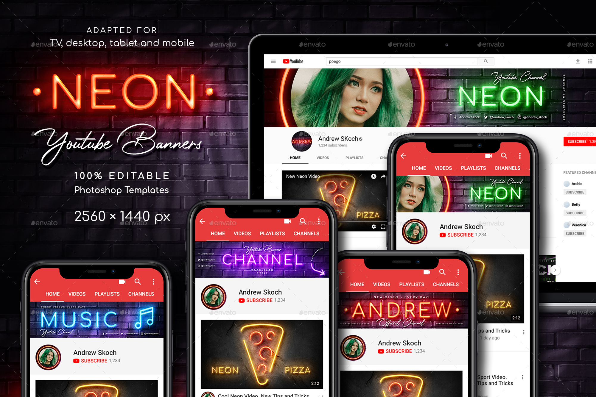 Neon Youtube Channel Art By Sko4 Graphicriver