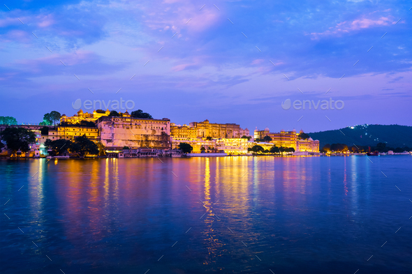 Udaipur City Palace in the evening view. Udaipur, India - Stock Photo - Images