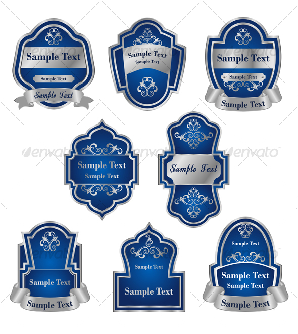 Set of vintage silver labels 2 - Decorative Vectors