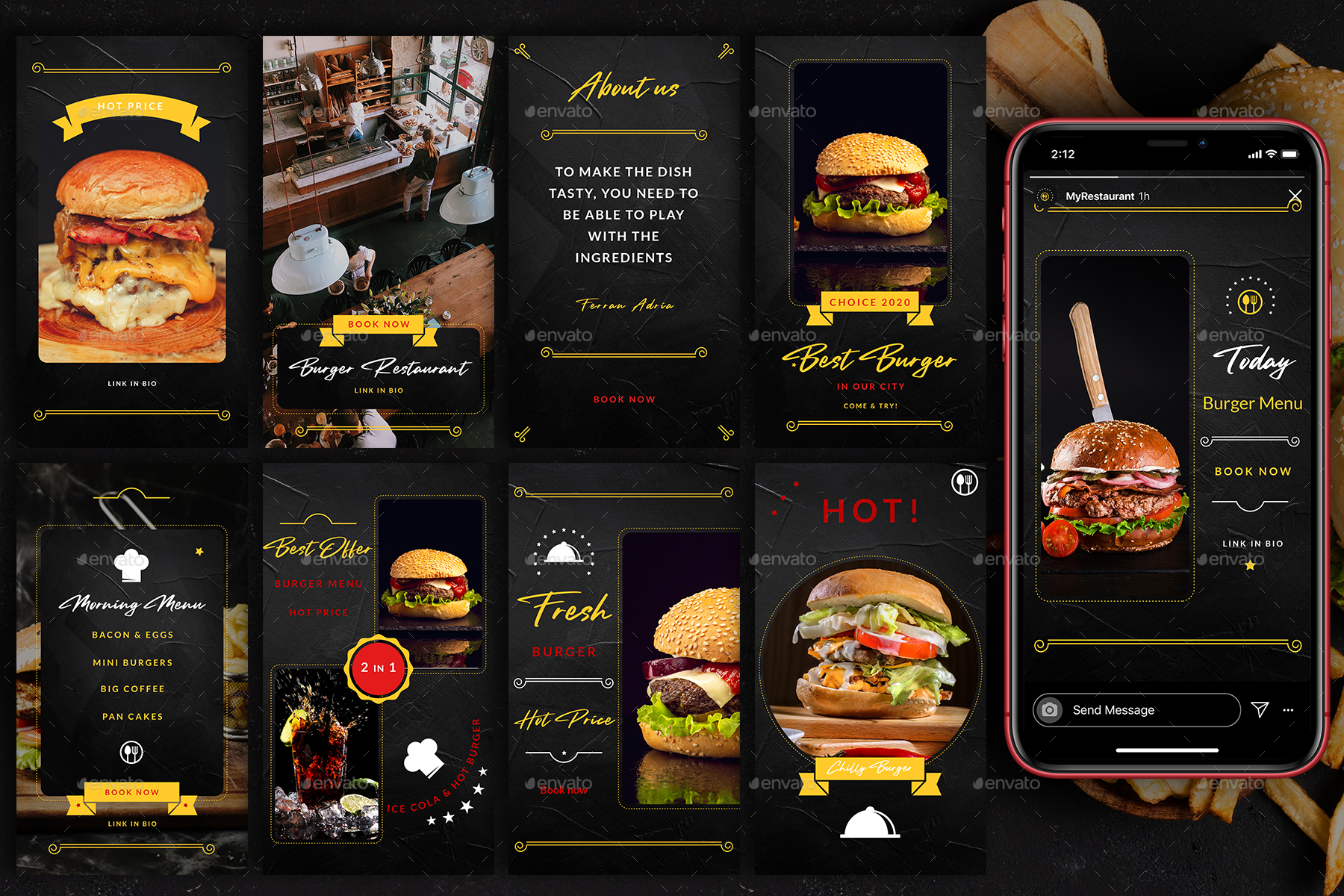 Burger Restaurant Instagram Posts&Stories, Web Elements | GraphicRiver