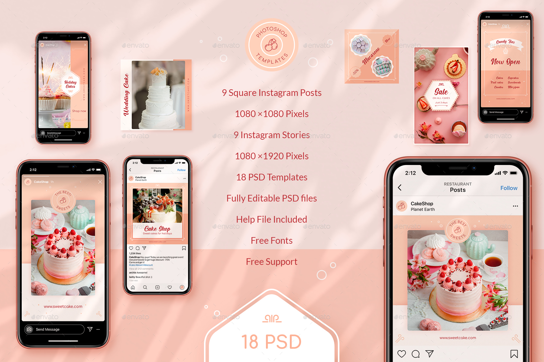 Cake Shop Instagram Posts & Stories, Web Elements | GraphicRiver