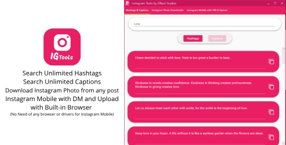 Efface Instagram Tools - Search Unlimited Hashtags and Captions