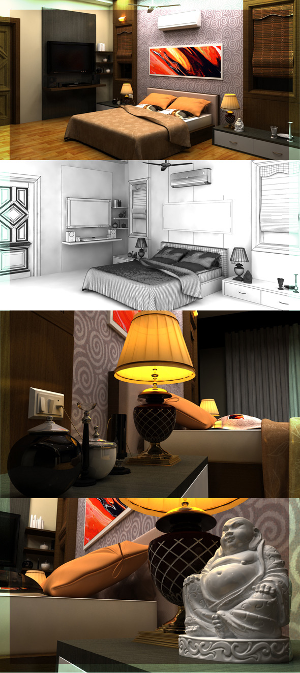 Realistic Bedroom interior - 3Docean 2469327
