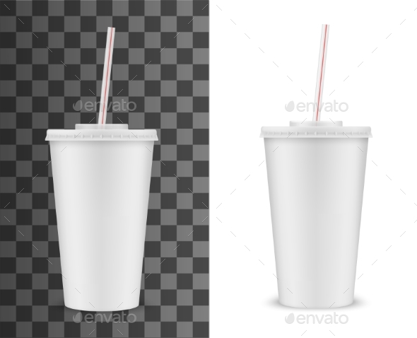 Download Realistic 3d Plastic Cup With Lid And Straw Mockup By Vectortradition