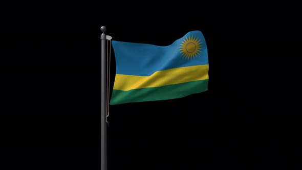 Rwanda Flag On Flagpole With Alpha Channel  4K alt
