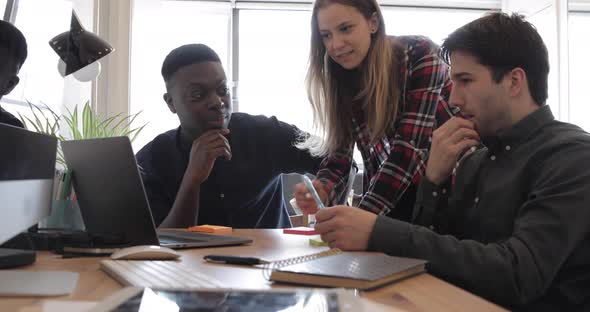Happy employee people working together at startup office alt