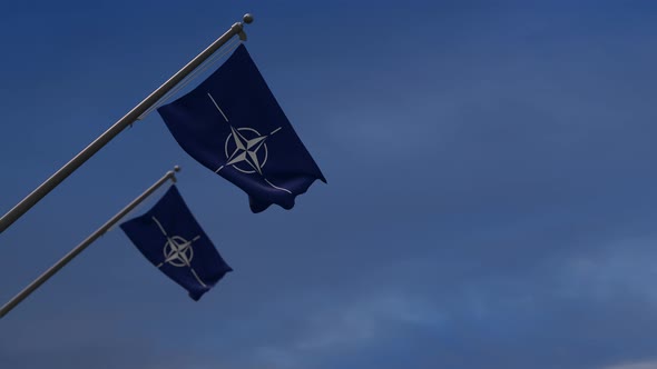 Nato  Flags In The Blue Sky - 4K