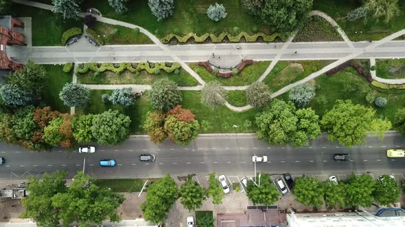  Aerial Top Down View of Traffic Jam on a Car Road and Park alt