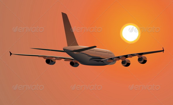 A-380 silhouette at sunset - Travel Conceptual