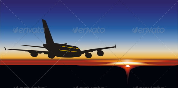 Airliner Silhouette at Sunset - Travel Conceptual