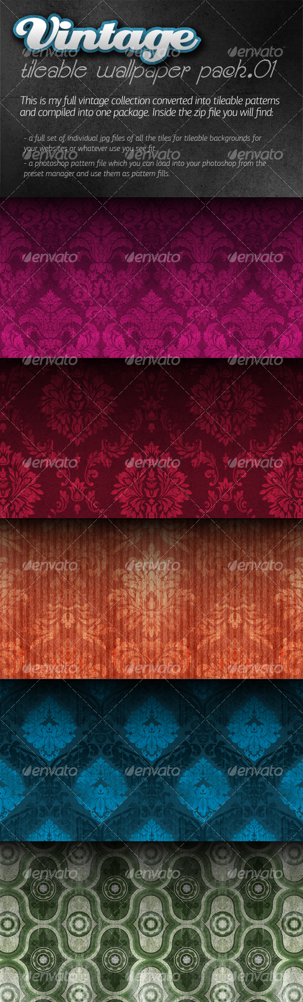 Vintage Tileable Wallpaper Pack 01 - Patterns Backgrounds