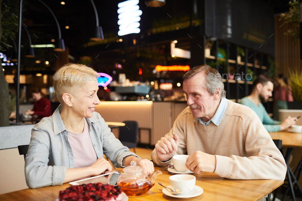 Mature couple have a date in cafe