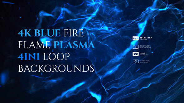 4K Blue Fire Flame Plasma 4in1 Loop Backgrounds