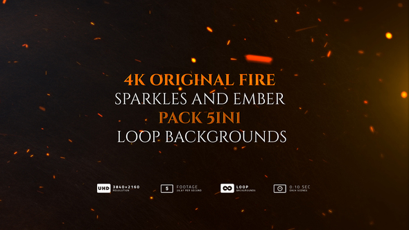 4K Original Fire Sparkles And Ember Pack 5in1 Loop Backgrounds