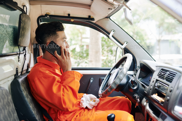 Van driver talking on phone