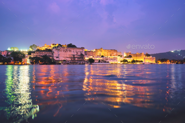 Udaipur City Palace in the evening view. Udaipur, India - Stock Photo - Images