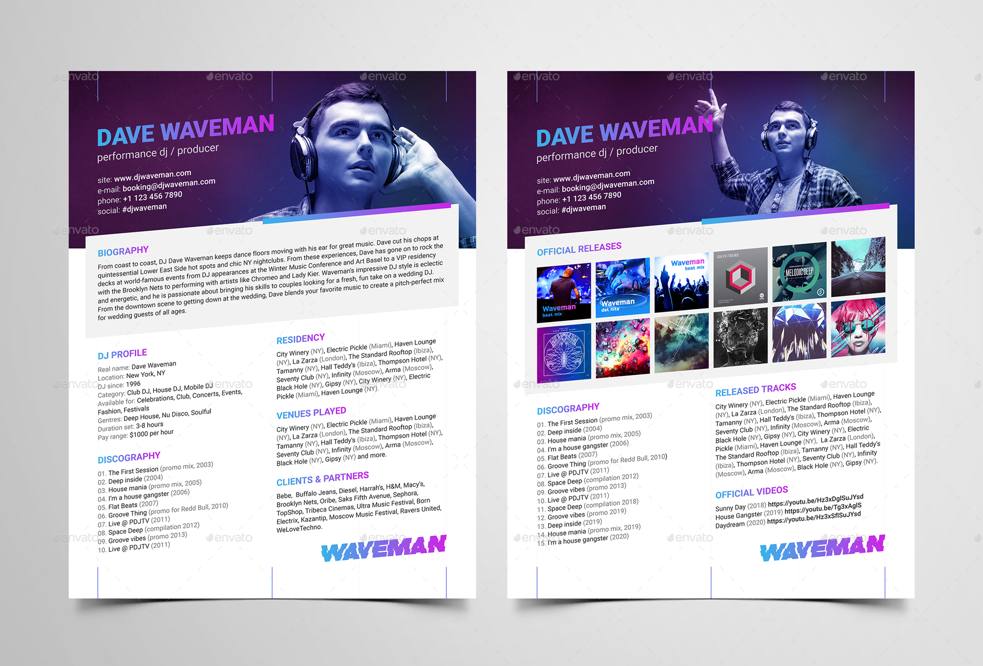 Modern DJ & Producer Press Kit / Resume Template, Print Templates ...