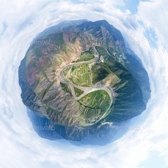 beautiful little planet image of datong river in qinghai