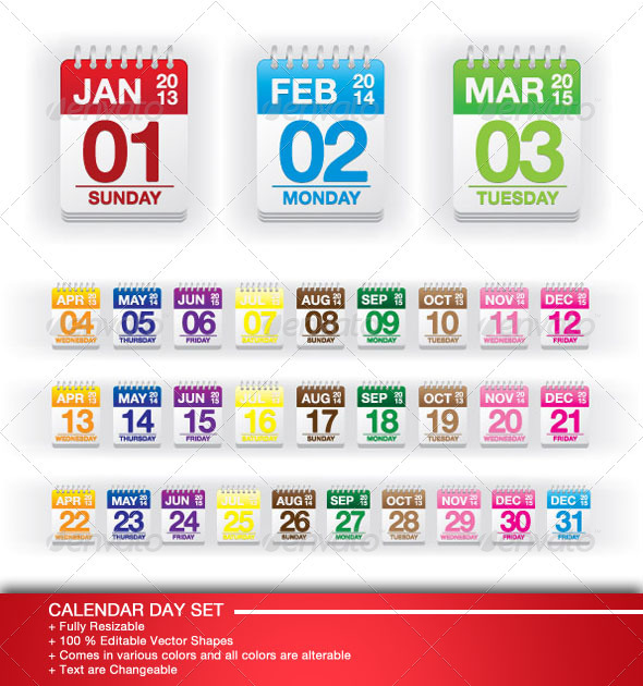 Colorful Calendar Day Set - Decorative Symbols Decorative