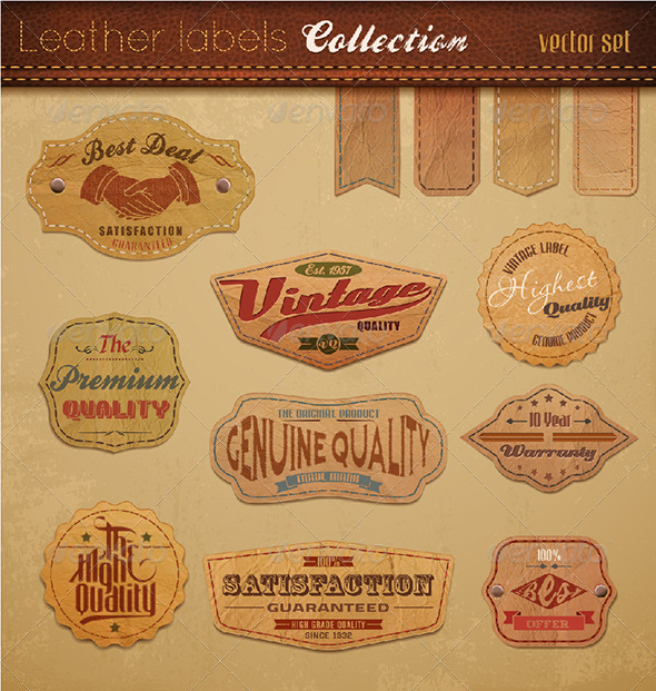 Leather Labels Collection. Vector Illustration. - Retro Technology