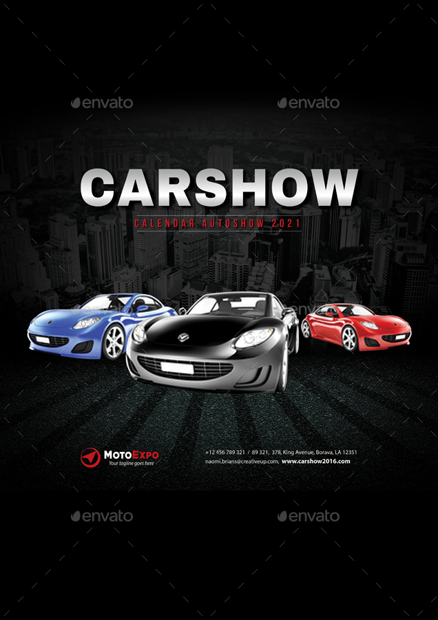 Auto Show Wall Calendar A3 2021, Print Templates GraphicRiver