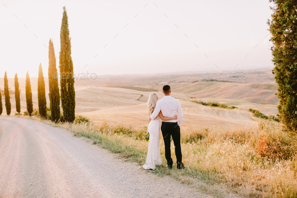 Honeymoon couple travel Tuscany in Italy