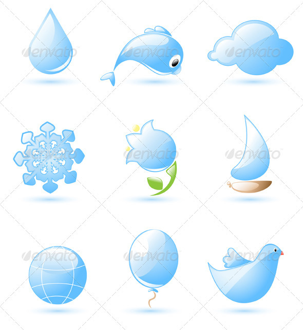 Blue Glossy Nature Icons - Miscellaneous Vectors