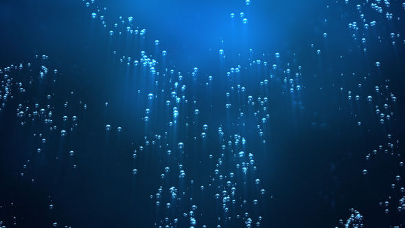 Slow Motion Underwater Air Bubbles Rising with Light Rays