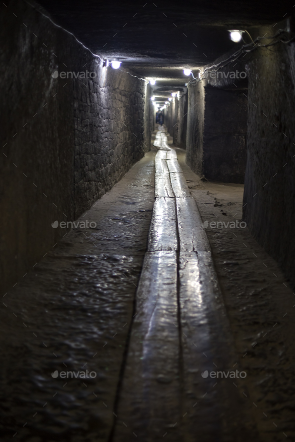 Mining tunnel in a salt mine - Stock Photo - Images