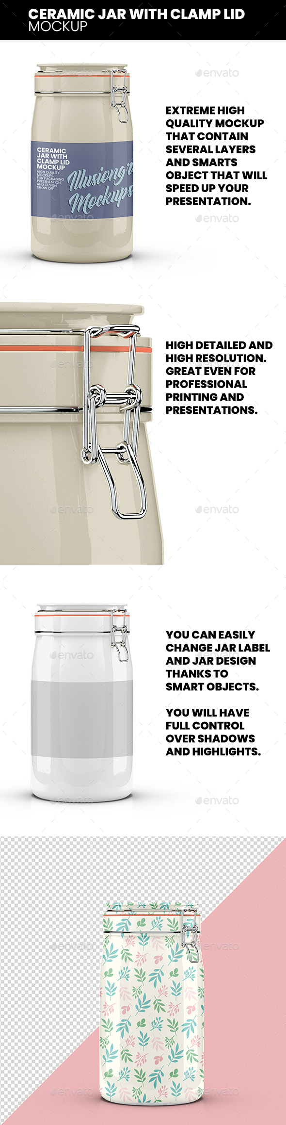 Download Ceramic Jar With Clamp Lid Mockup By Illusiongraphic Graphicriver