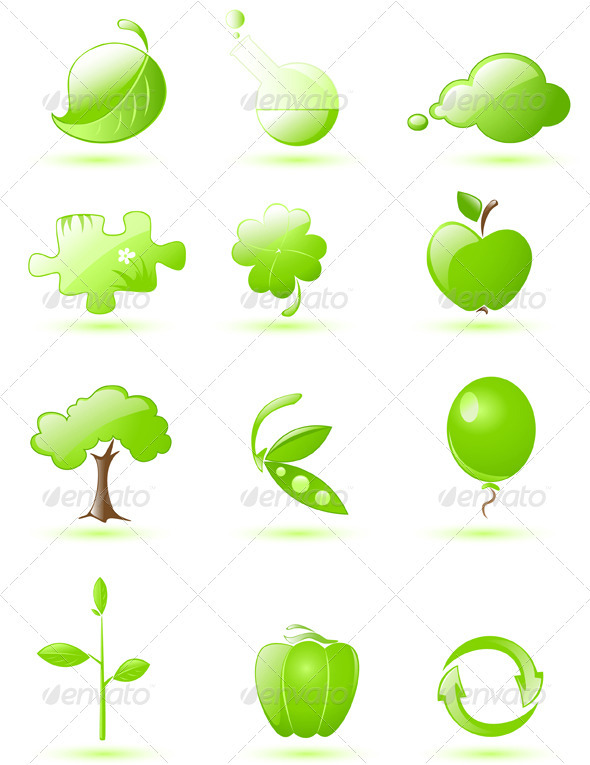 Green Glossy Icon Set