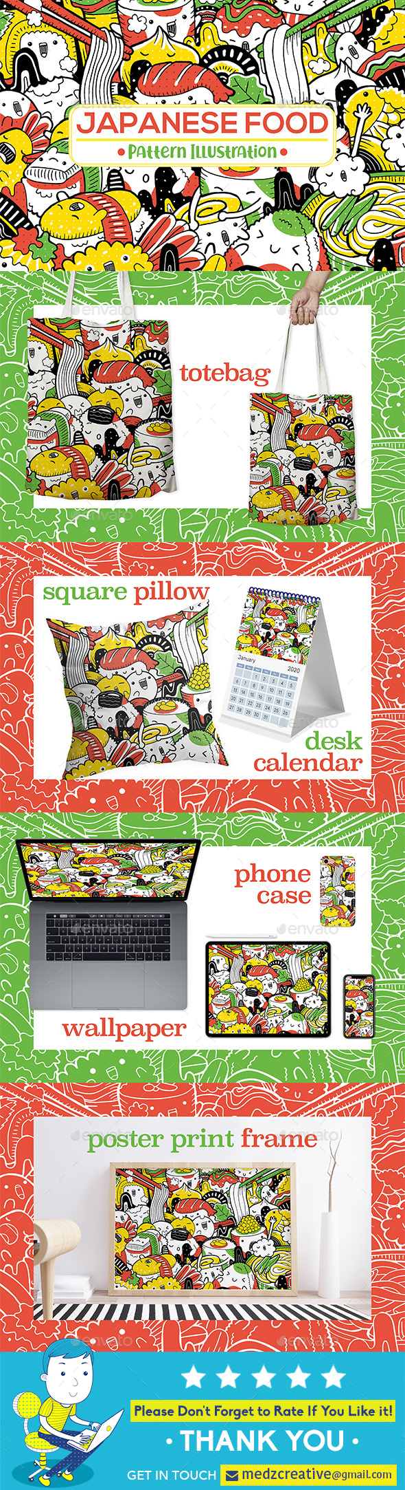 Japanese Food Pattern Illustration